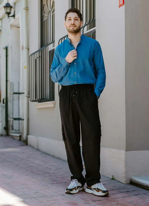 Beli  Lastikli Cepli Rahat Kesim Siyah Erkek Pantolon 2922