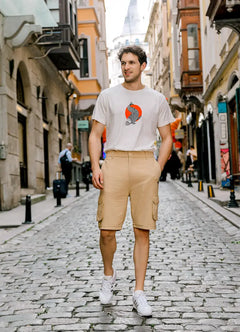 Elastic Waist Camel Cargo Men's Shorts 6573