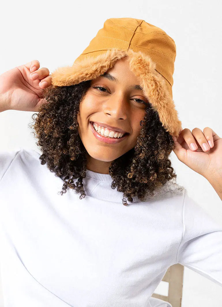 İçi Polarlı Camel Bucket Kadın Şapka 6710