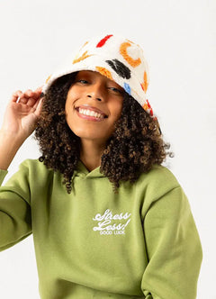 White Patterned Bucket Women's Hat 6246