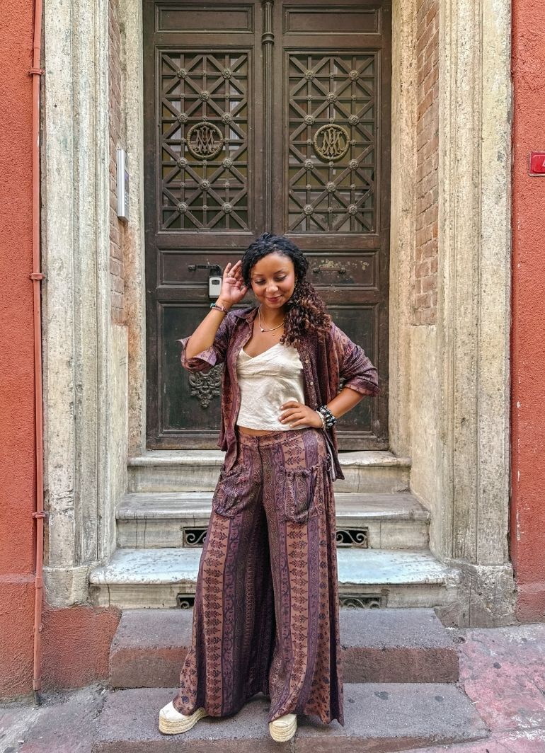 Loose Fit Pocket Detail Elba Floral Harem Pants