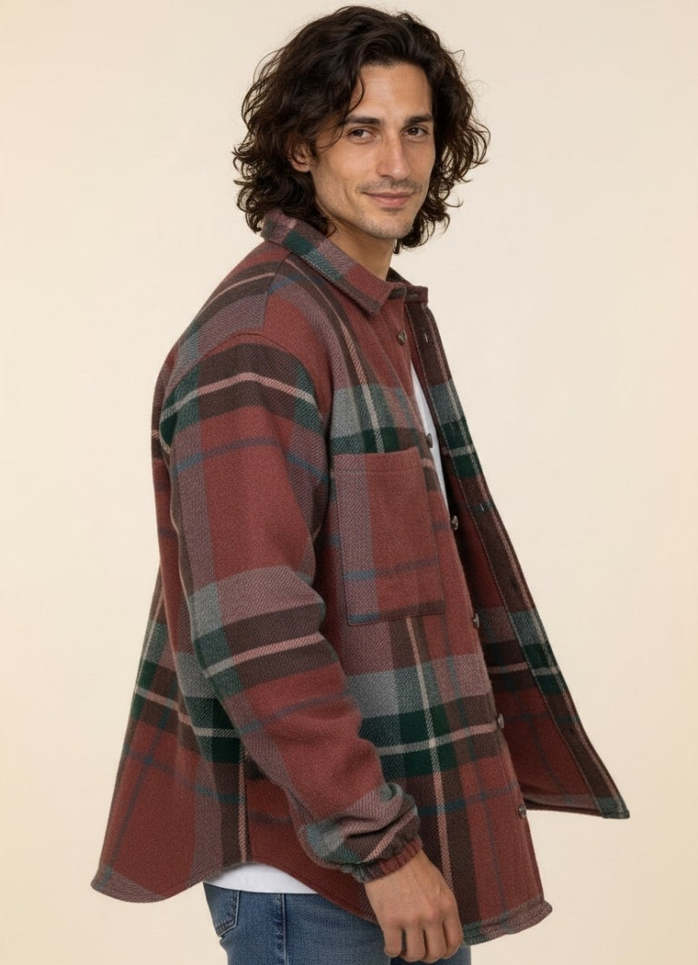 Cepli Bordo Yeşil Ekose Desenli Erkek Gömlek Ceket