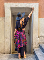 Black Floral Double-Layer Skirt with Elastic Waist 7241