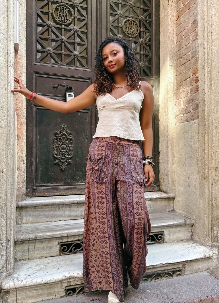 Loose Fit Pocket Detail Elba Floral Harem Pants