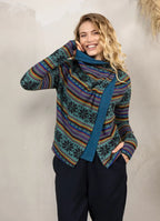 Parmak Geçmeli Salaş Petrol Kilim Desenli Hırka 6252