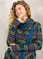 Parmak Geçmeli Salaş Petrol Kilim Desenli Hırka 6252