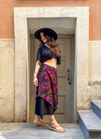 Black Floral Double-Layer Skirt with Elastic Waist 7241
