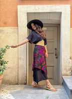 Black Floral Double-Layer Skirt with Elastic Waist 7241