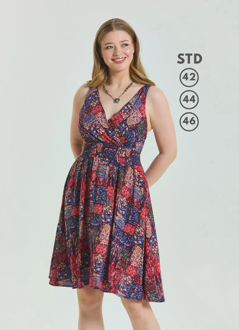 V Yaka Robadan Kırmızı Büyük Beden Elbise 6908