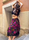 Black Floral Double-Layer Skirt with Elastic Waist 7241