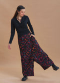 Anvelop Düğme Detaylı Cepli Siyah Bol Paça Pantolon