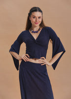 Wrap-Neck Short-Sleeved Green Winter Blouse 7050