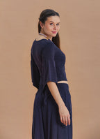 Wrap-Neck Short-Sleeved Green Winter Blouse 7050