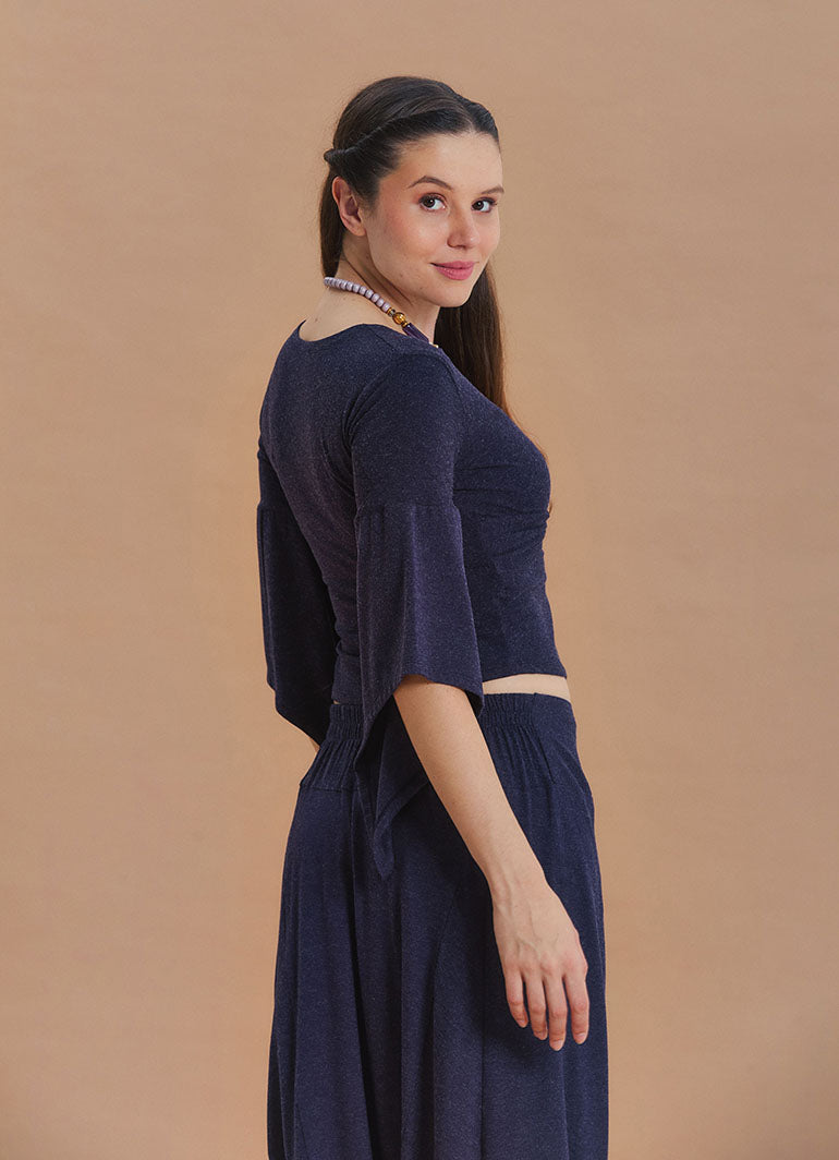 Wrap-Neck Short-Sleeved Green Winter Blouse 7050