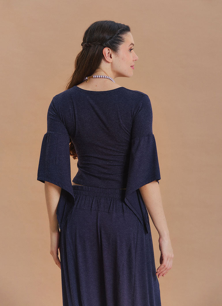 Wrap-Neck Short-Sleeved Green Winter Blouse 7050
