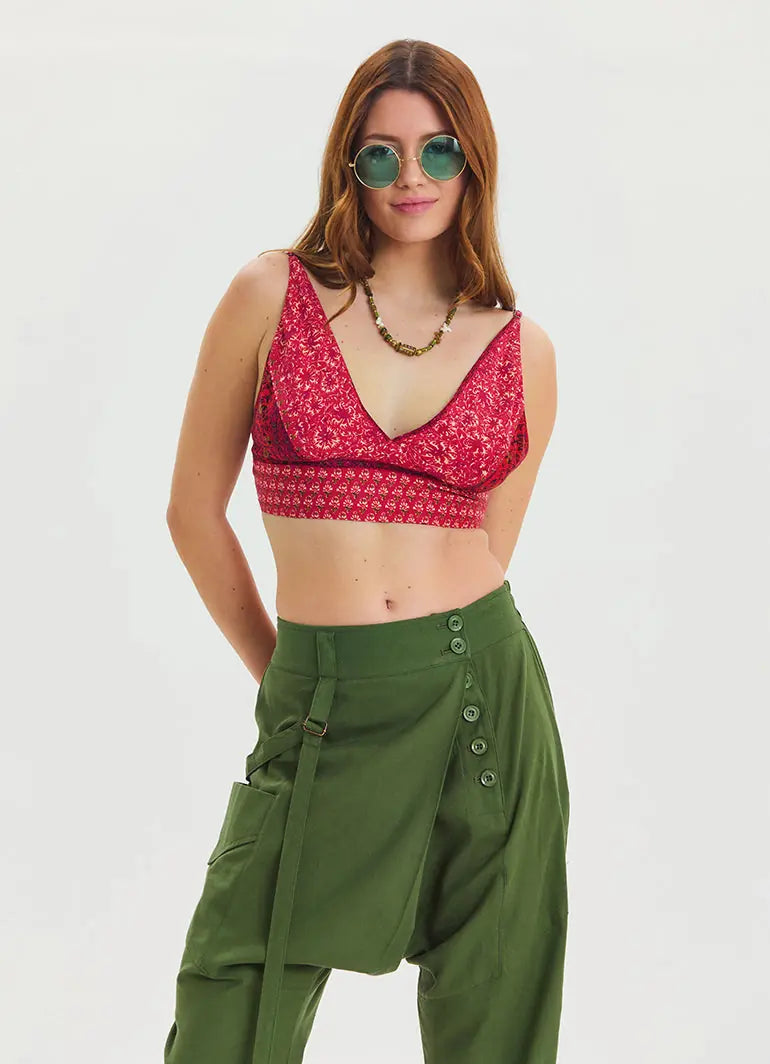 Bağcıklı Sırtı Açık Ayarlanabilir Kırmızı Crop Bluz 6965