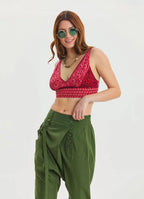 Bağcıklı Sırtı Açık Ayarlanabilir Kırmızı Crop Bluz 6965