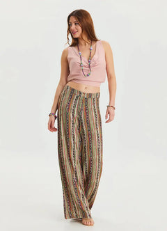 High-Waist Loose-Fit Khaki Palazzo Trousers 6856