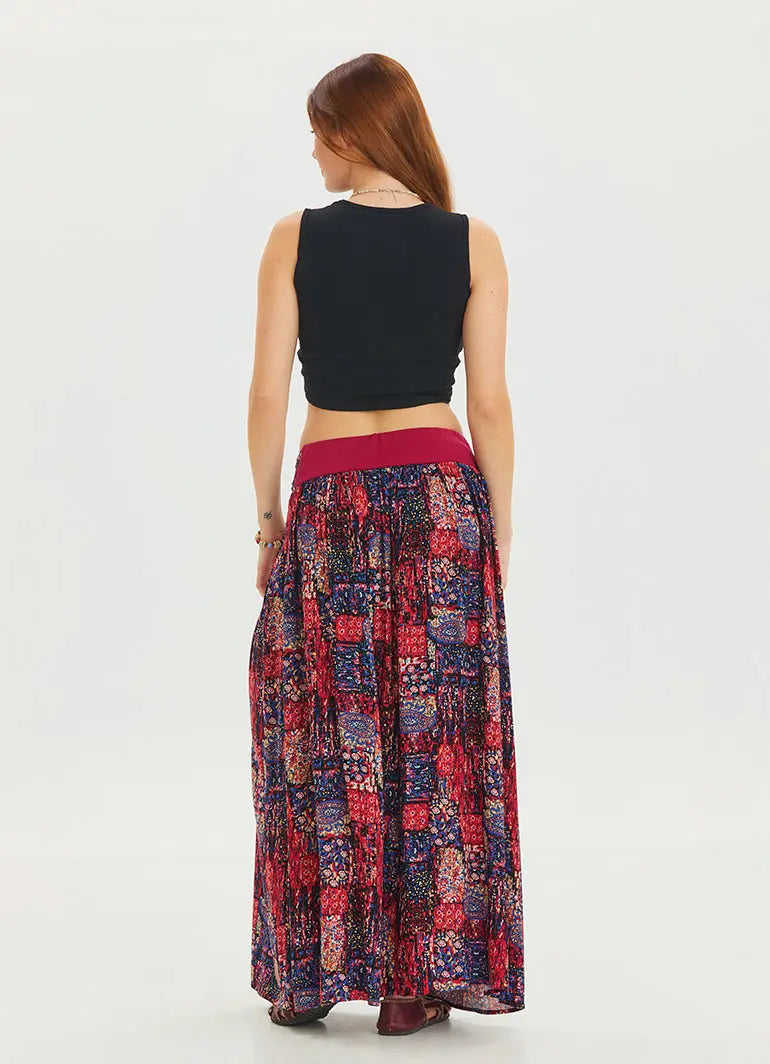 Beli Lastikli Drape Detaylı Kırmızı Etnik Etek 6811
