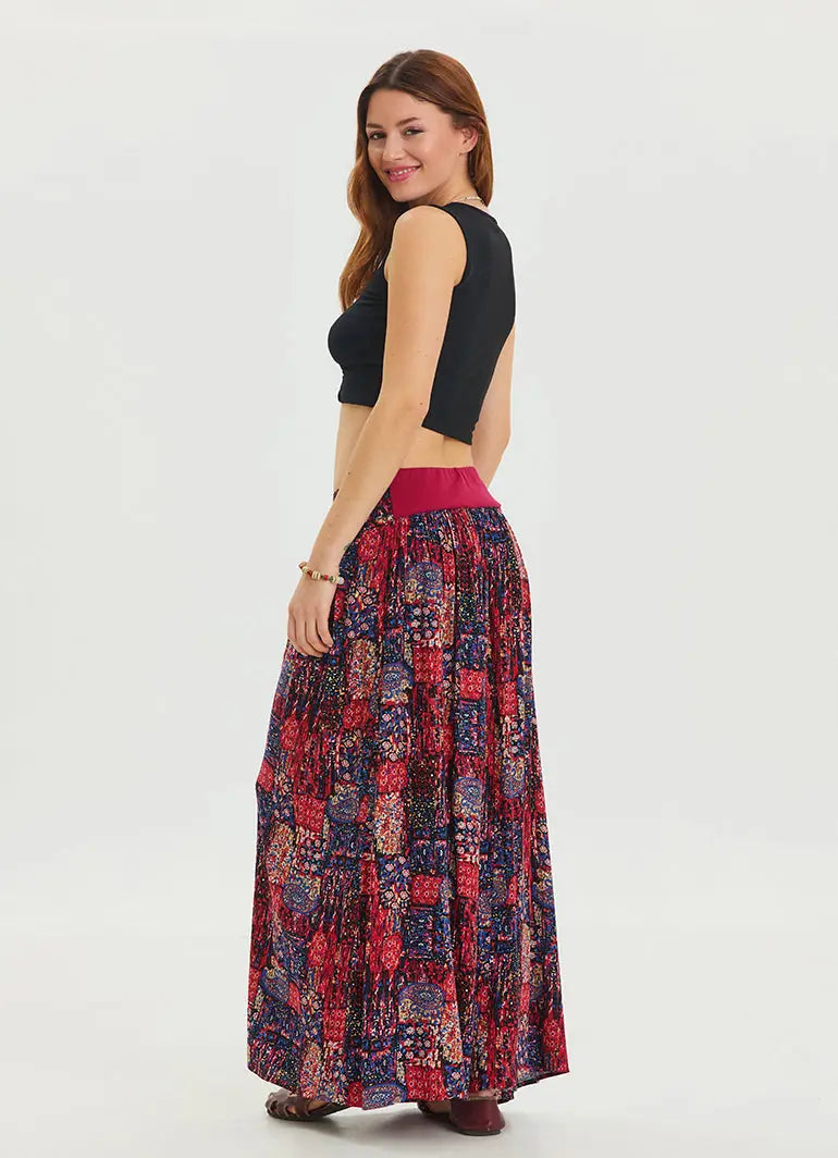Beli Lastikli Drape Detaylı Kırmızı Etnik Etek 6811