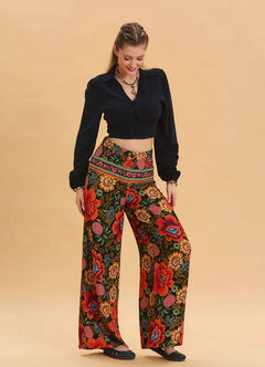 High Waist Wide Leg Black Palazzo Trousers 6857