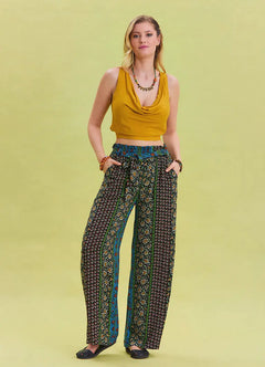 Navy Ethnic Pants with Elastic Waist and Sash Detail 6891