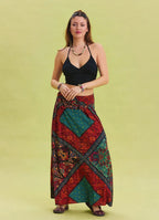 Beli Lastikli Drape Detaylı Desenli Siyah Otantik Etek 6814
