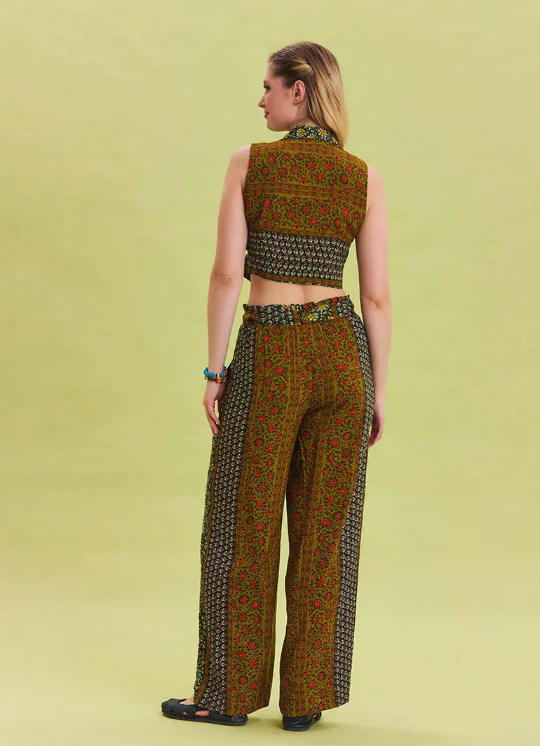 Beli Lastikli Kuşak Detaylı Yeşil Otantik Pantolon 6892