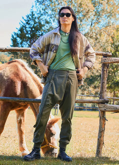 Men's Earth-Colored Trousers with Drawstring Detail, Buttons, and Elastic Waist 7106
