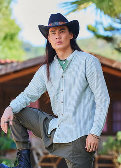 Relaxed Fit Button-Down Long Sleeve Striped Men's Shirt 6557