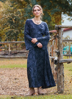 Boat Neck Tie-Waist Flared Sleeve Anthracite Winter Dress 7036