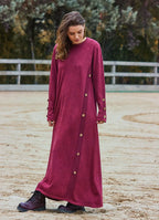 Bisiklet Yaka Düğme Detaylı Bordo Uzun Kollu Elbise 7086