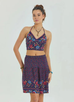 Halter Neck Open-Back Pink Floral Crop Blouse 6926
