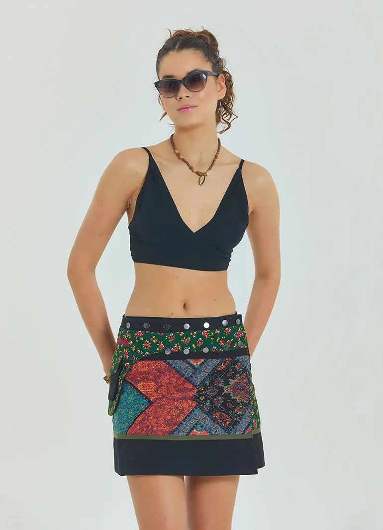 Bağcıklı Sırtı Açık Ayarlanabilir Siyah Crop Bluz 6967