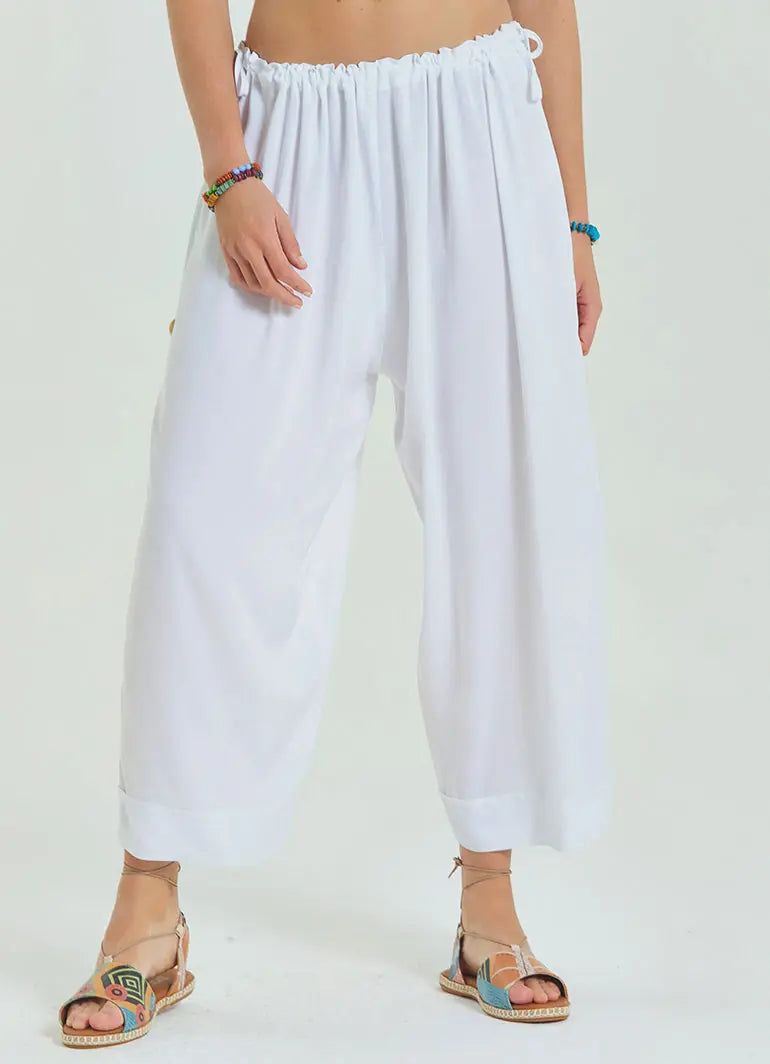 İp Detaylı Beli Ayarlanabilir Beyaz Yoga Pantolonu 6902
