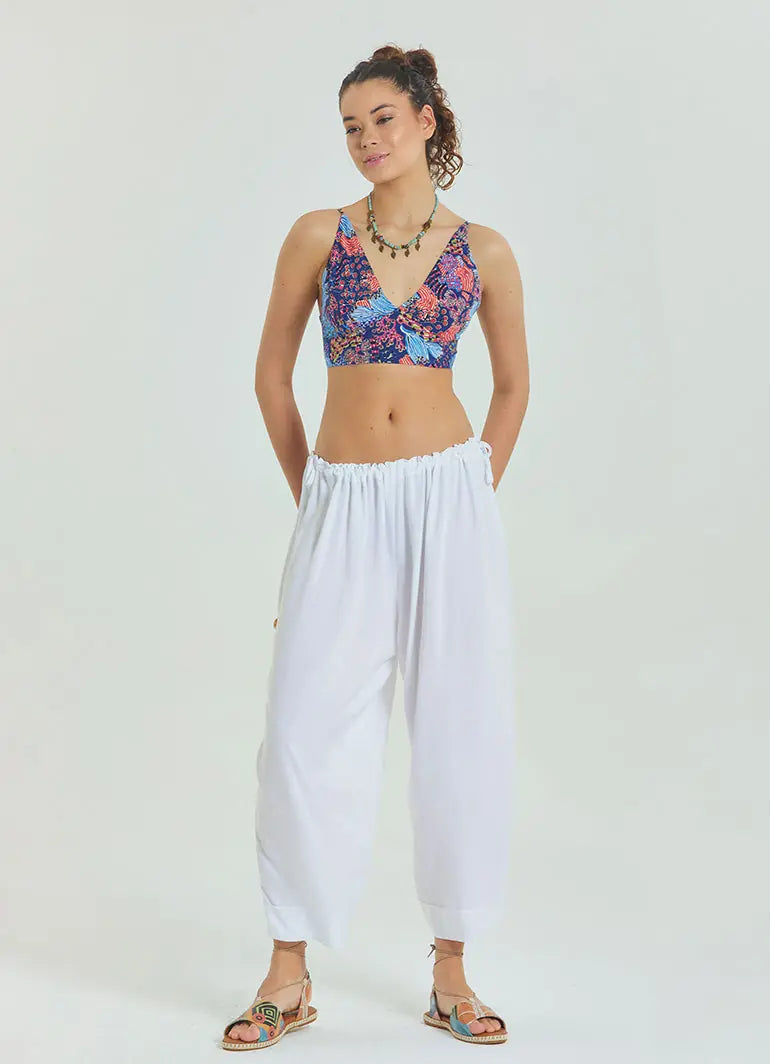 İp Detaylı Beli Ayarlanabilir Beyaz Yoga Pantolonu 6902