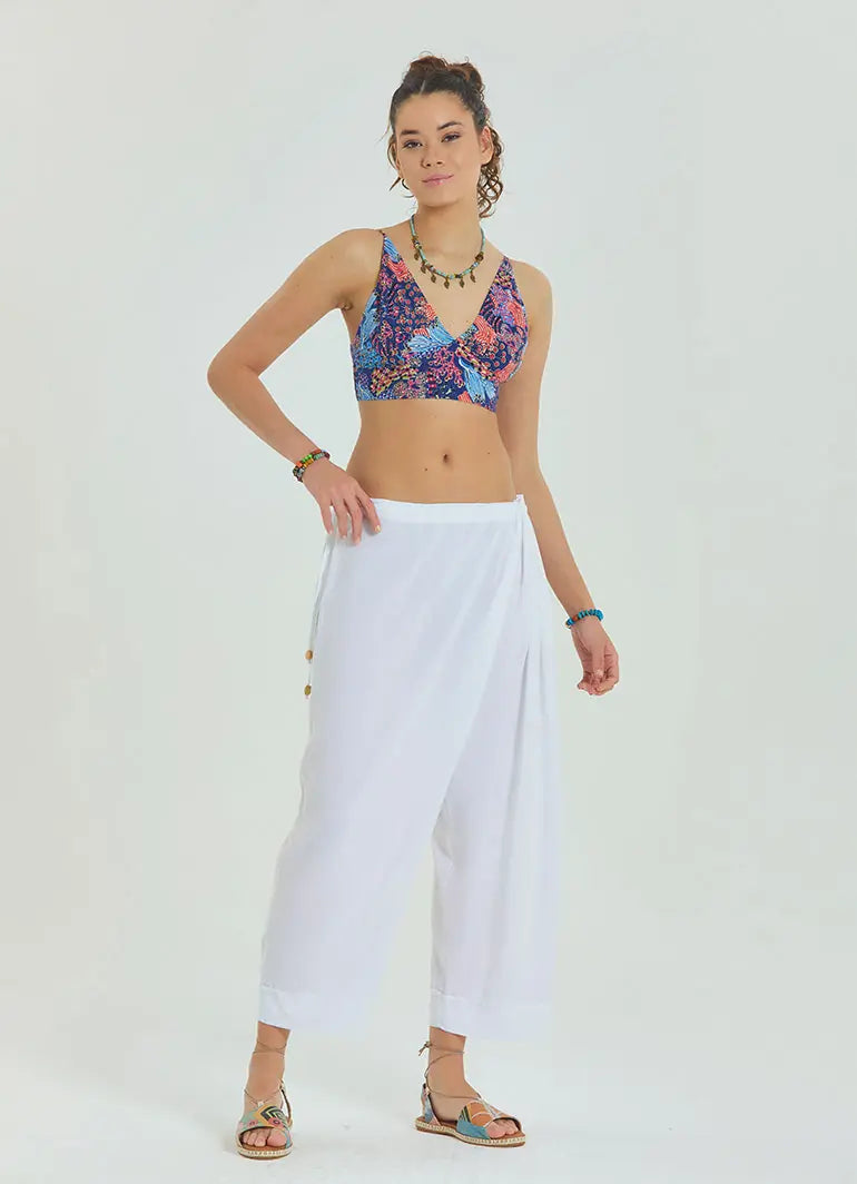 İp Detaylı Beli Ayarlanabilir Beyaz Yoga Pantolonu 6902