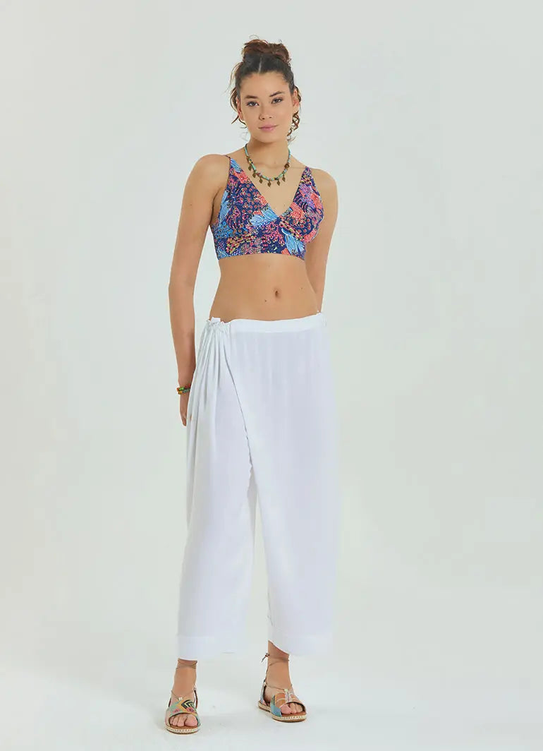 İp Detaylı Beli Ayarlanabilir Beyaz Yoga Pantolonu 6902