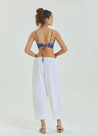 İp Detaylı Beli Ayarlanabilir Beyaz Yoga Pantolonu 6902