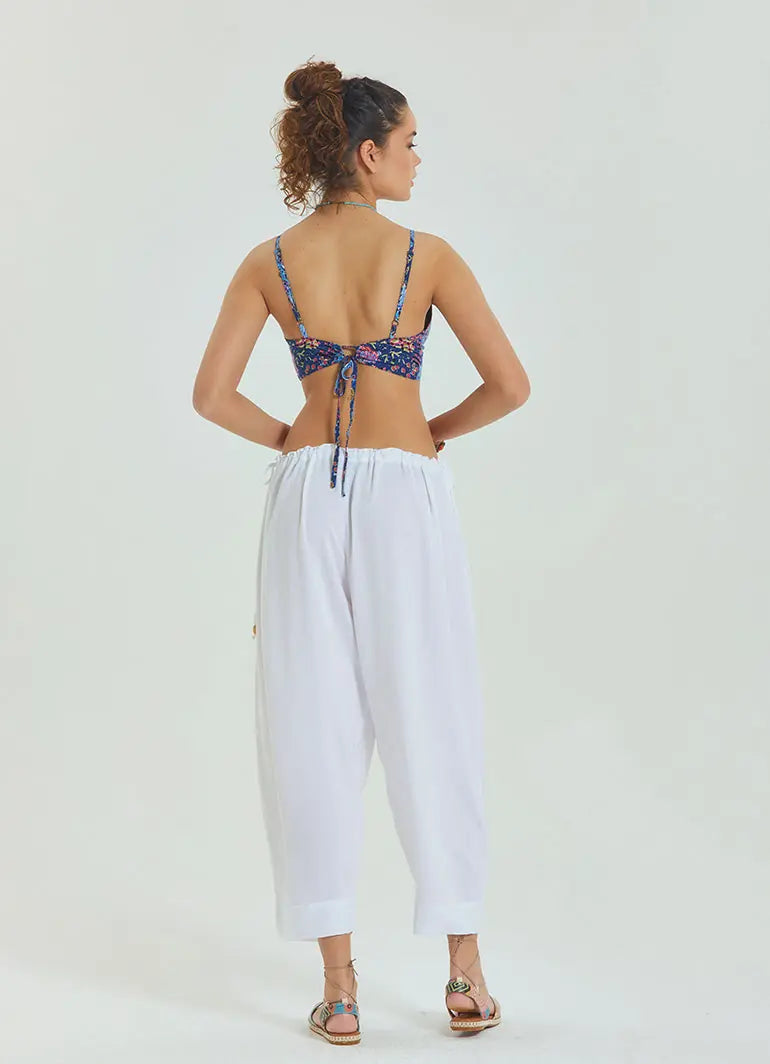 İp Detaylı Beli Ayarlanabilir Beyaz Yoga Pantolonu 6902