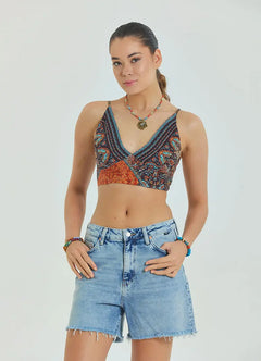 Lace-Up Open-Back Adjustable Coffee Crop Top 6971