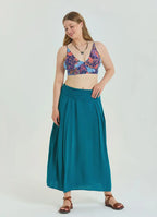 Beli Lastikli Drape Detaylı Petrol Büyük Beden Etek 6920