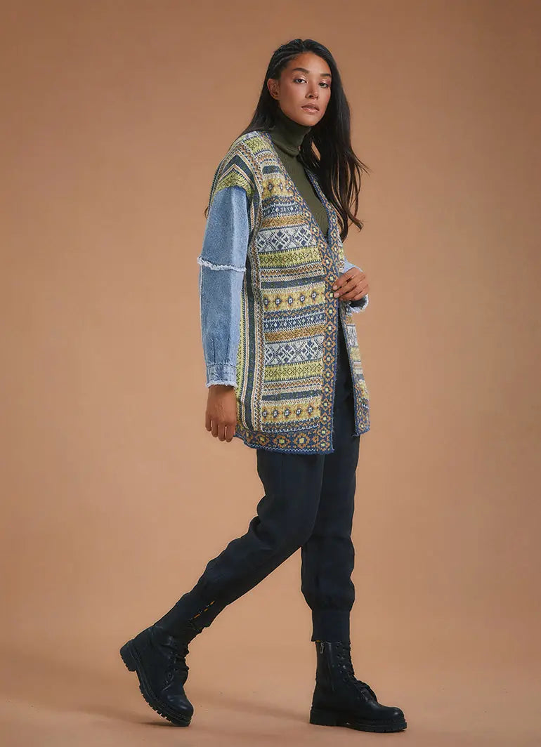 Denim Kol Detaylı Etnik Desen Bohem Hırka 5375