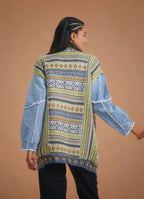 Denim Kol Detaylı Etnik Desen Bohem Hırka 5375