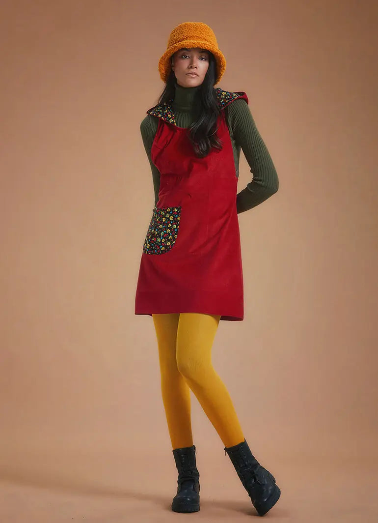 Kadife Kapşonlu Kırmızı Mini Elbise 5399