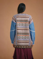 Denim Kol Detaylı Etnik Desen Oversize Hırka 5374