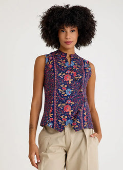 V-Neck Cross-Button Floral Blouse Pink 6996
