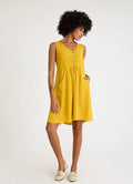 V Yaka Düğme Detaylı Kolsuz Sarı Günlük Elbise 6897
