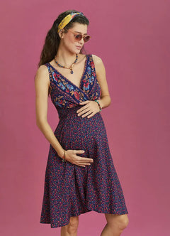 Floral Pattern Bohemian Style Wrap V-Neck Maternity Dress 6448