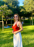 Halter Neck Open-Back Rust Crop Blouse